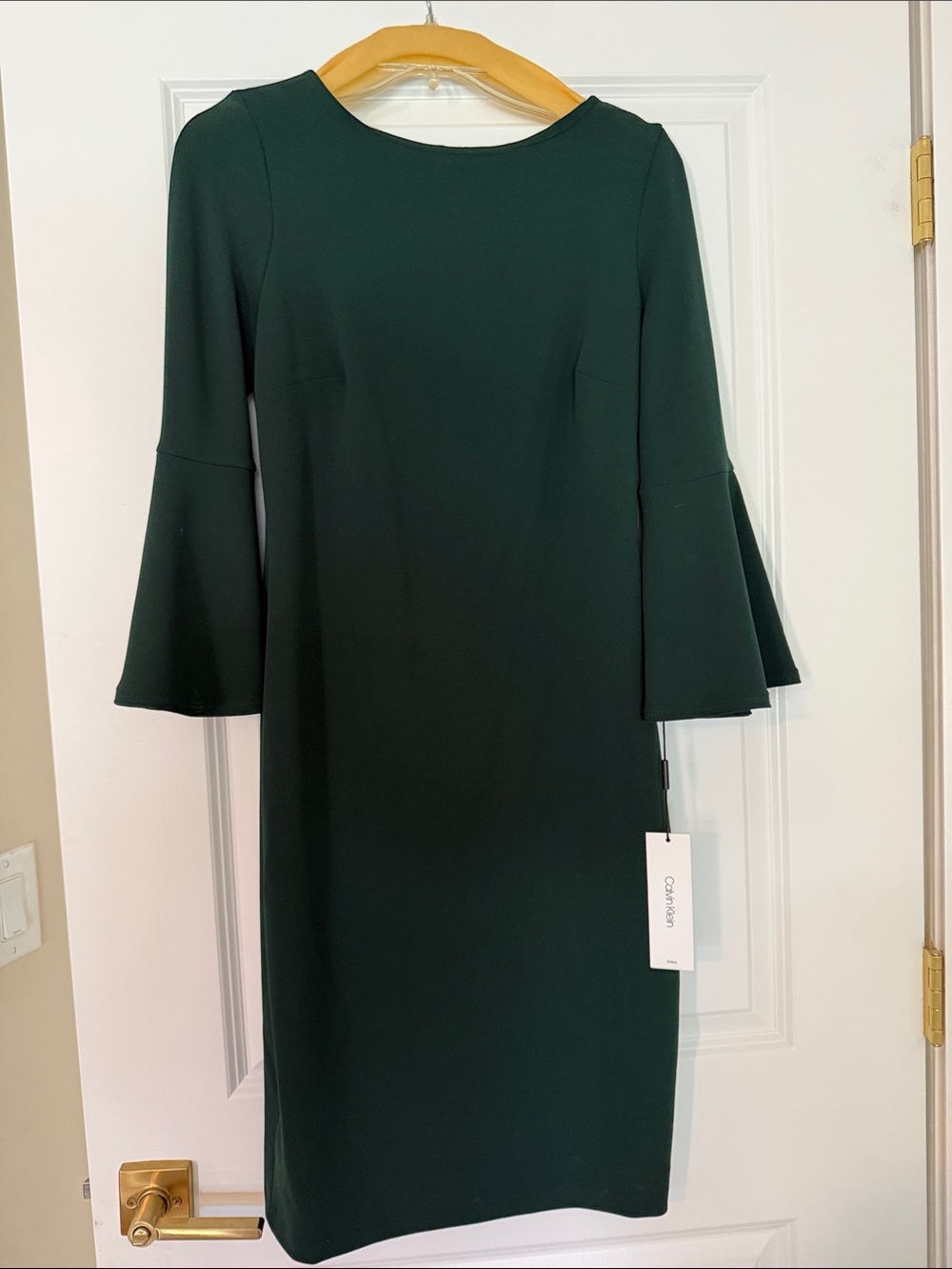 Calvin Klein Dark Green Bell-Sleeve Midi Dress